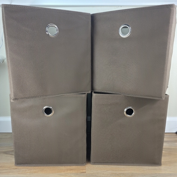 💜Brown Canvas Storage Bins w/Metal Grommets Set of 4 - Picture 3 of 4